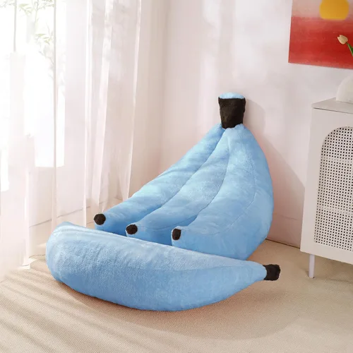 Miniatura 15 de Sofá de frijoles con otomana IEVENW en forma de banana, sofá de piso con reposapiés, cómodo sofá cama convertible para adultos, sofá de felpa