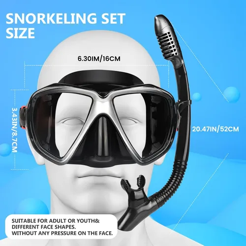 Miniatura 2 de Adult Snorkel Set, Professional Snorkeling Gear Panoramic Anti-Fog Diving Goggles and Dry Snorkel Tempered Glass Scuba Mask for Diving, Snorkeling