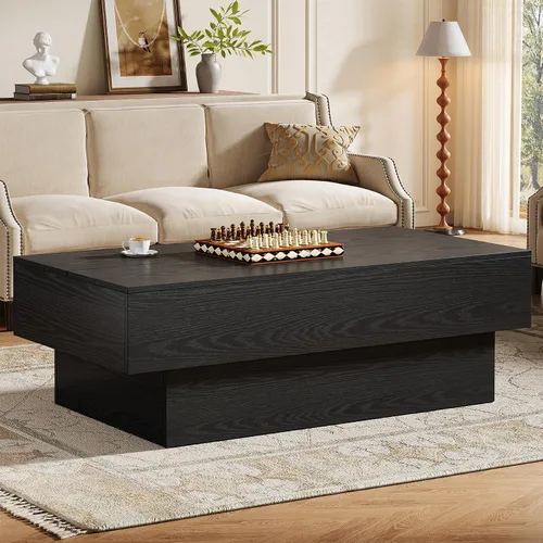 Miniatura 4 de Tribesigns - Mesa de café moderna negra, mesa de té rectangular de madera de 55 pulgadas, mesa central grande para sala de estar, sala de recepción