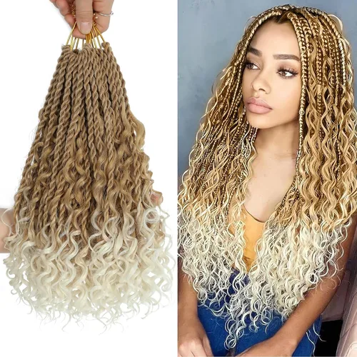 Miniatura 34 de Cabello senegalés de ganchillo con extremos rizados, 12 pulgadas, 8 paquetes de cabello bohemio de ganchillo con rizos de diosa, rizos de ganchillo