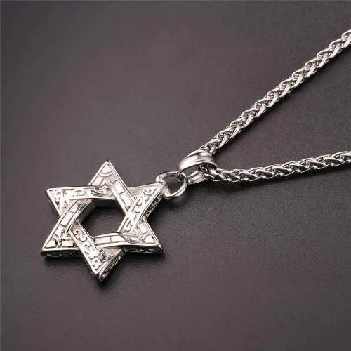 Miniatura 6 de U7 Star of David Necklace for Men Women GoldStainless Steel Hexagon Pendant with CrossRuby StoneClassic Jewish Isael Necklaces Length 22 24 26