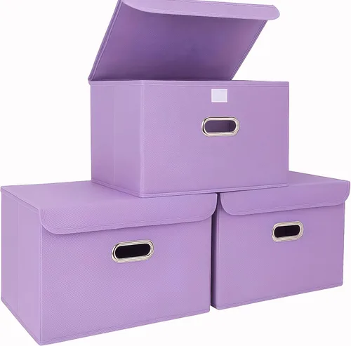 Miniatura 36 de STOREONE Contenedores de Almacenamiento de Tela en Forma de Cubo Plegables, Organizador Contenedor Cesta Plegable con Tapas y Asas de Metal