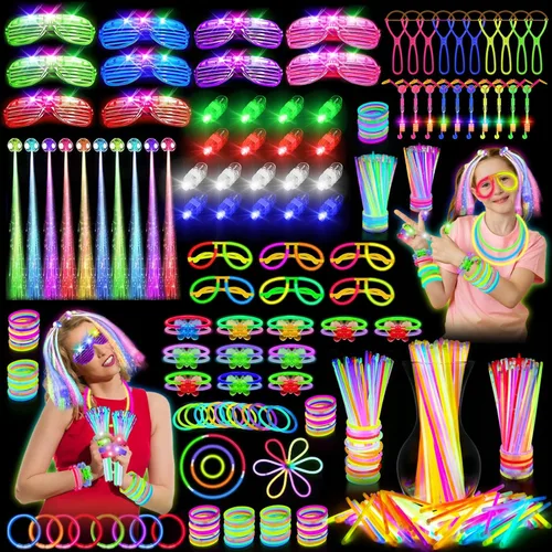 OLUPP Suministros de fiesta que brillan en la oscuridad, 264 piezas de regalos de fiesta iluminados con gafas LED, varillas brillantes, luces para