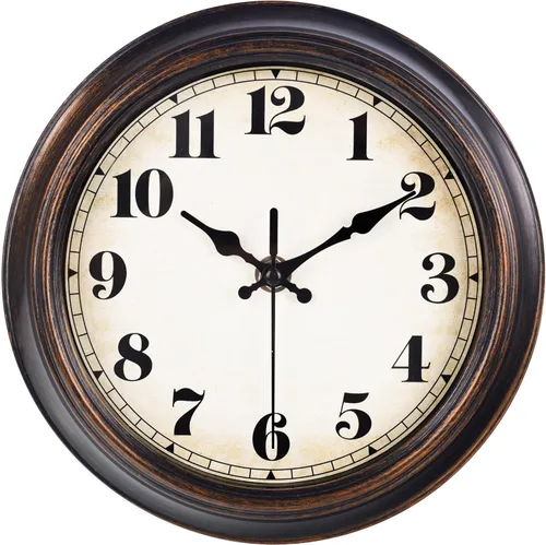 Yoiolclc Reloj de pared vintage de 8 pulgadas, retro, relojes de pared silenciosos que funcionan con pilas, para cocina, baño, dormitorio, Bronce de