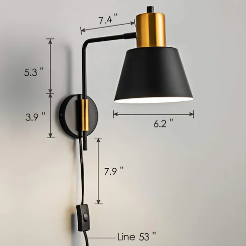 Miniatura 2 de Juego de 2 apliques de pared modernos con brazo oscilante para enchufar, luces de pared negras giratorias con cable de encendido/apagado
