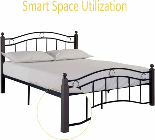 Miniatura 6 de Base de cama moderna con cabecero y estribo, plataforma resistente con almacenamiento debajo de la cama, base de colchón, sin ruido, soporte