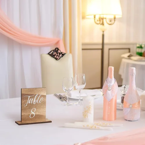 Miniatura 5 de Chunful 20 números de mesa de madera para boda con base de madera, centros de mesa de boda rústicos para mesas, letrero de número para decoración