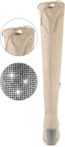Miniatura 3 de Allegra K Botas altas de tacón grueso con diamantes de imitación brillantes para mujer