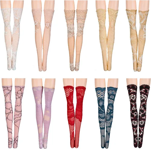 Sotiff 10 pares de medias de encaje para muñeca hechas a mano, calcetines largos de Navidad, accesorios para muñecas de Navidad, leggings para ropa
