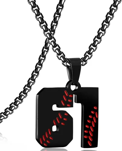Miniatura 106 de SKQIR Colgante de número de jersey de béisbol para hombres y niños - Cadena de acero inoxidable para atletas - Negro