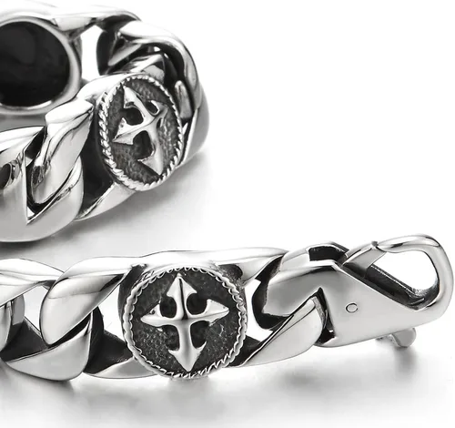 Miniatura 4 de Pulsera de eslabones de acero inoxidable para hombre con dijes de cruz vintage