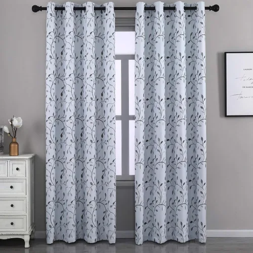Miniatura 14 de GYROHOME Cortina opaca floral con bordado de hojas, ojales en la parte superior, aislamiento térmico, oscurecimiento de habitación, ahorro de ruido