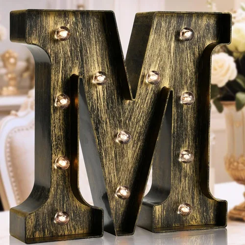 Oycbuzo - Cartel de letras con luces LED doradas y negras, estilo industrial y clásico, para decoración de cafeterías, bodas, fiestas de cumpleaños,