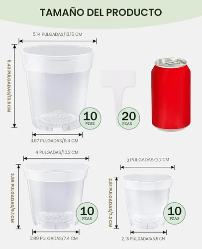 Miniatura 7 de homenote Macetas de vivero, paquete de 30, maceta de 3/4/5 pulgadas para plantar, macetas transparentes para plantas, plántulas de plástico