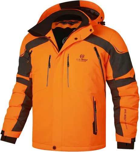 Miniatura 5 de EVIL WOLF Chaqueta de esquí impermeable para hombre, con capucha y cálida, con múltiples bolsillos, equipo esencial de invierno para esquí