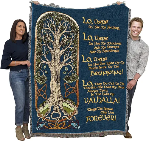 Pure Country Weavers Manta de oración vikinga, árbol de la vida, tapiz de regalo nórdico tejido de algodón, fabricada en los Estados Unidos (72 x 54
