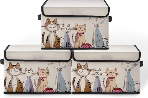 Miniatura 43 de Contenedores de almacenamiento apilables para ropa con tapas, organizadores de clóset con estampado de gatos de tela para el hogar y la oficina