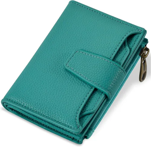 Miniatura 13 de Airkit Cartera para mujer, pequeña cartera de cuero para mujer, plegable, compacta, con bloqueo RFID, tarjetero de crédito, mini bolso de viaje