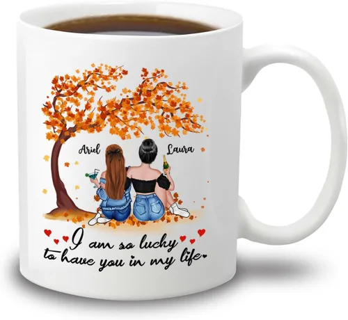 Miniatura 27 de Taza de café con texto en inglés "Besties There Are Friends That Become Family", tazas personalizadas para mejores amigas para mujeres, elige