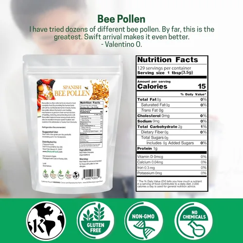 Miniatura 5 de Z Natural Foods Gránulos de polen de abeja español, gránulos de polen puro y crudo, producto de España, densos en nutrientes para energía y apoyo