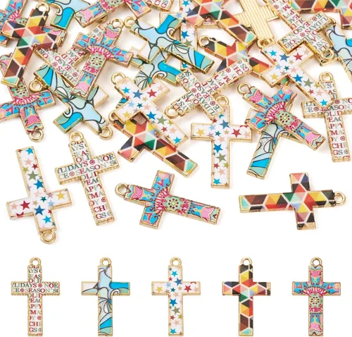 Craftdady Colgantes de Collar de Cruz de Metal Esmaltado Dijes Colgantes Cruz Pulsera Llavero Dijes para Hacer Joyas Dije de Arete Crucifijo para