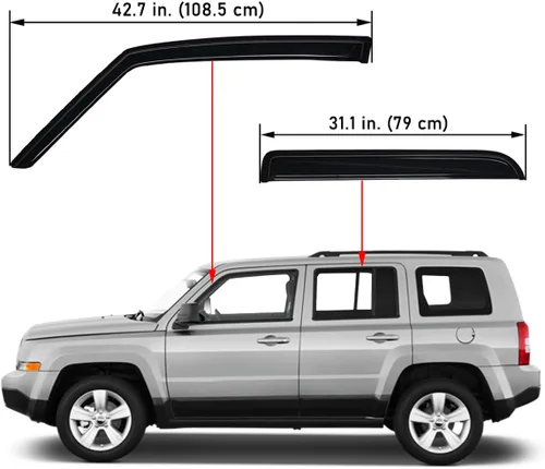 Miniatura 2 de Lightronic Visera de ventana de ventilación automática de montaje exterior extraduradera, se adapta a Jeep Patriot 2007-2017, protección UV
