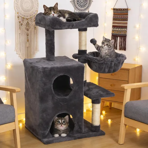 Miniatura 9 de Torre de árbol para gatos de varios niveles de 73 pulgadas para gatos grandes con postes rascadores, condominios, percha, hamacas y juguetes