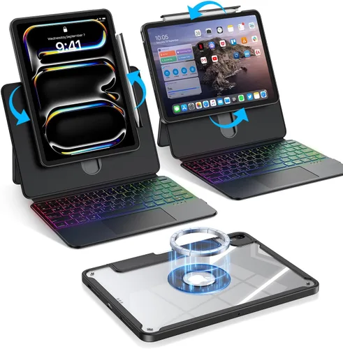 Miniatura 15 de Blosomeet Magnetic iPad A16 11th/10th Generation Case with Keyboard, Clear Splitfolio Detachable Cover, Up-Down Liftable, Adjustable Stand, 7