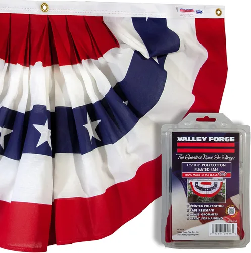 Valley Forge Bandera americana de abanico de 1.5 x 3 pies de polialgodón Sentinel 100% fabricada en Estados Unidos con diseño de estrellas y rayas,