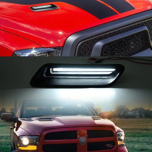 Miniatura 4 de Kit de barra de luz LED para campana de ventilación compatible con RAM 1500 Sport Hood Switchback 2010-2022 Lámpara de conducción DRL blanca