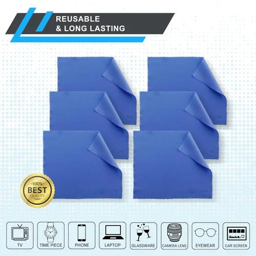 Miniatura 2 de Eco-Fused Paño de limpieza de microfibra, paño de microfibra de 7 x 6 pulgadas, paquete de 6 toallitas de limpieza de lentes azules, paño