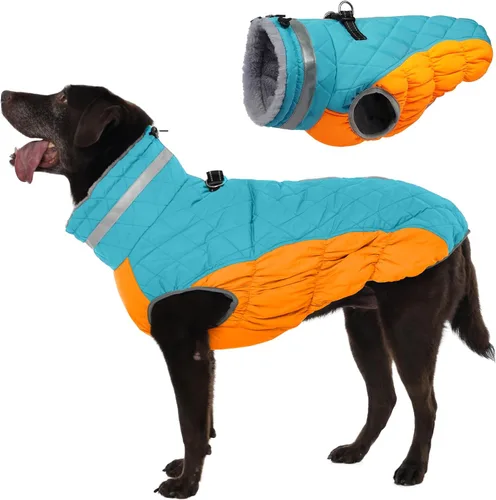 Miniatura 43 de Abrigo de invierno para perro, chaqueta grande para perro, chaqueta impermeable para mascotas con cremallera trasera, abrigo para mascotas con arnés