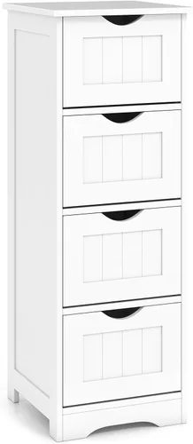 Miniatura 10 de Tangkula Armario de suelo de baño, armario de almacenamiento de madera con 3 cajones, mesa auxiliar moderna, organizador independiente