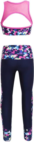 Miniatura 11 de JEATHA Conjunto de camiseta sin mangas con pantalones para niñas y niñas, para gimnasia, yoga, entrenamiento, ropa deportiva