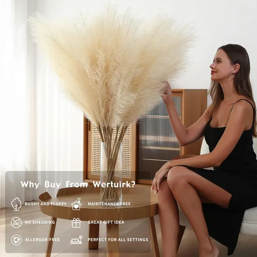 Miniatura 4 de 8 piezas de 45 pulgadas de alto, decoración de hierba de pampa sintética grande color beige pomposo, pompas largas falsas para relleno de jarrón