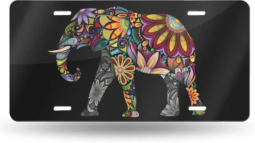Miniatura 7 de Placa de matrícula frontal de rosa de los vientos en blanco y negro, placas de matrícula decorativas de aluminio, divertida placa de metal