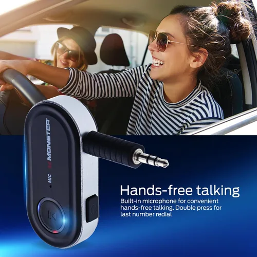 Miniatura 3 de Receptor de audio Bluetooth Monster, adaptador Bluetooth auxiliar con entrada de 3.5mm, llamadas manos libres, compatible con Siri y Google Voice