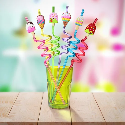 Miniatura 2 de 24 pajitas de helado reutilizables para suministros de fiesta de cumpleaños Recuerdos de fiesta con 2 cepillos de limpieza