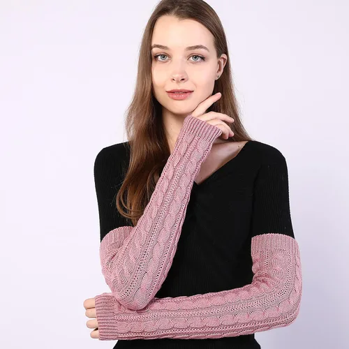 Miniatura 8 de Bellady Guantes de invierno para mujer, cálidos sobre el codo, guantes largos sin dedos con agujero para el pulgar, guantes de punto para calentar