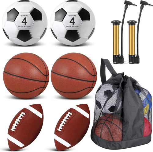 Miniatura 9 de Lenwen Juego de 6 pelotas deportivas para niños y adolescentes, incluye balón de fútbol de baloncesto de tamaño oficial con bolsas