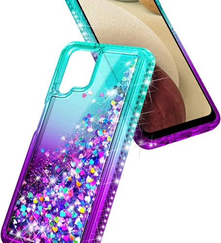 Miniatura 5 de NZND Compatible con Samsung Galaxy A42-5G - Funda para teléfono, color aguamarina/morado, con purpurina brillante, cascada flotante, bonita funda
