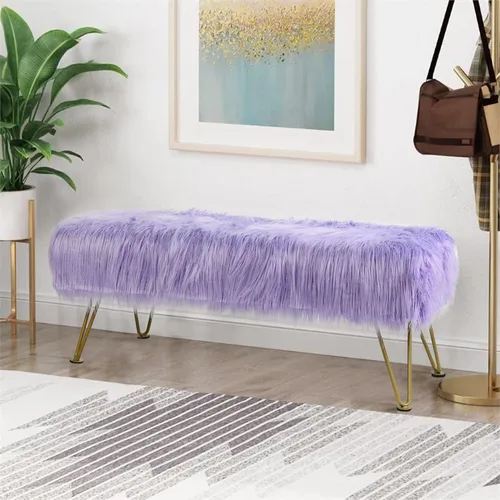 Miniatura 16 de Banco otomano de piel sintética de felpa suave azul para entrada, reposapiés peludo, 46 x 16 x 17 pulgadas, banco largo resistente para dormitorio
