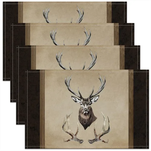 Antlers - Juego de 4 manteles individuales de 12 x 18 pulgadas, diseño de animales salvajes de la selva, para niños, adolescentes y adultos, estilo