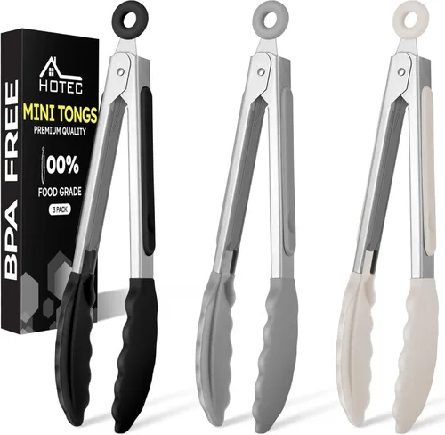 Miniatura 21 de Hotec Pinzas de cocina de silicona para cocinar, pinzas pequeñas de 7 pulgadas con puntas de silicona, juego de 3 (azul)
