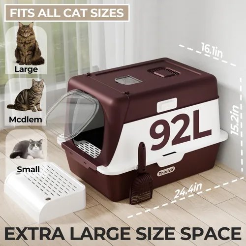 Miniatura 6 de Caja de Arena Extra Grande de Acero Inoxidable para Gatos con Tapa 24"x16.1"x15.2" Caja de Arena Grande Cerrada para Gatos Grandes, Control