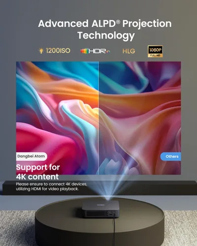 Miniatura 3 de Dangbei Proyector láser portátil Atom, Google TV con Netflix oficial, 1200 lúmenes ISO, pantalla de 180 pulgadas, 1080p (entrada 4K), listo para 3D
