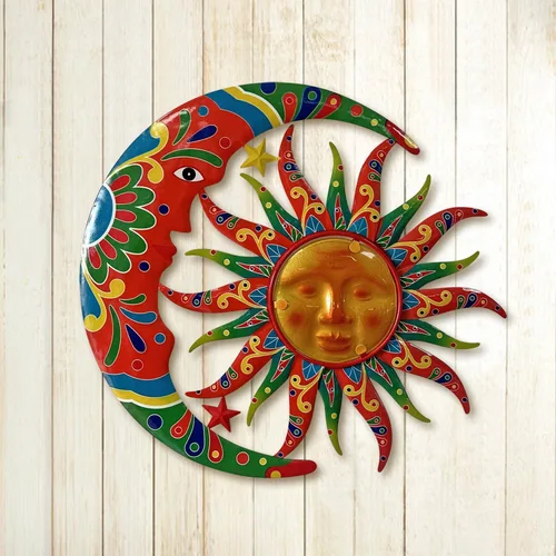 Miniatura 2 de Limygus Adornos de Sol y Luna para Pared para Exteriores, Arte de Pared de Metal Colorido con Sol y Luna y Estrellas Perfecto para Patio, Jardín