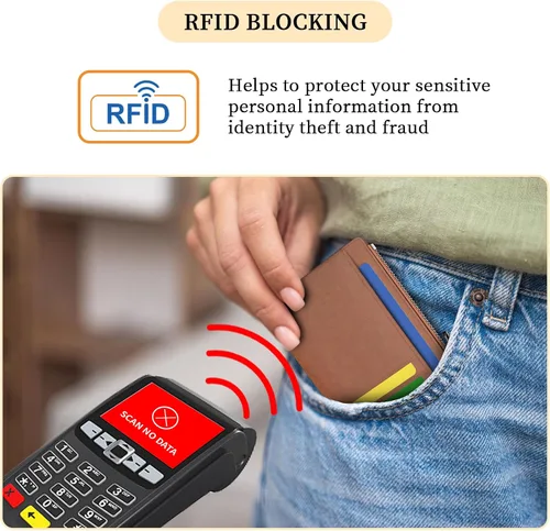 Miniatura 5 de Hancynir Cartera delgada para mujer con soporte para tarjetas de crédito RFID, pequeña mini funda para tarjetas con bolsillo frontal de PU, cartera