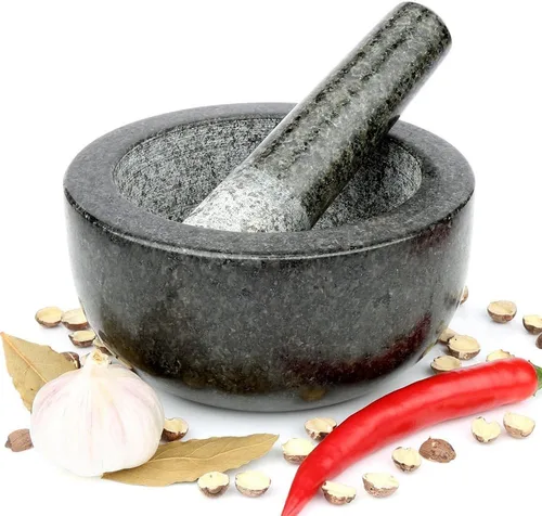 Miniatura 3 de Mortero de granito negro grande Kota Japón y maja de piedra natural amoladora de especias, condimentos, pastas, pestos y guacamole