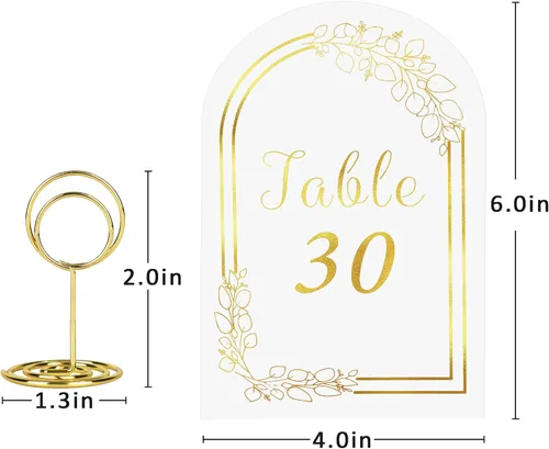 Miniatura 3 de JOYIT 21 juegos de tarjetas de mesa de boda del 1 al 20 y de la mesa principal con 21 soportes de números de mesas, tarjetas de números de oro negro